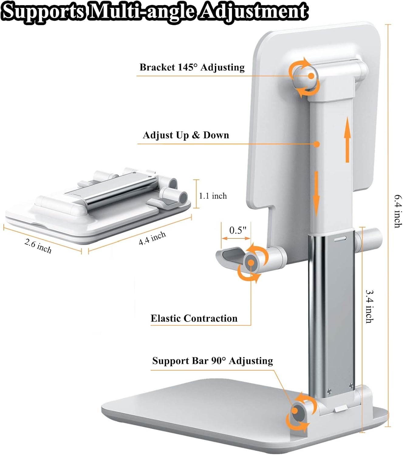 2 Pcs Cell Phone Stand, Adjustable Angle Height Phone Stand for Desk, Fully Foldable/Portable Phone Holder, Compatible for iPhone 16/15/14/13/12/Smartphones