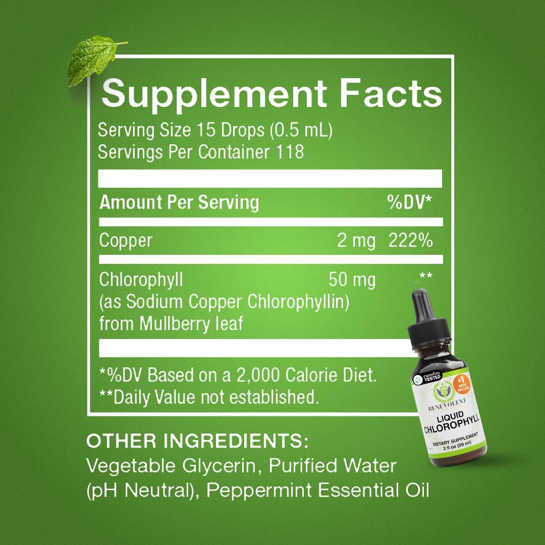 Benevolent Nourishment Chlorophyll Supplement, Detox & Immune Support, Internal Deodorizer, Liquid Drops