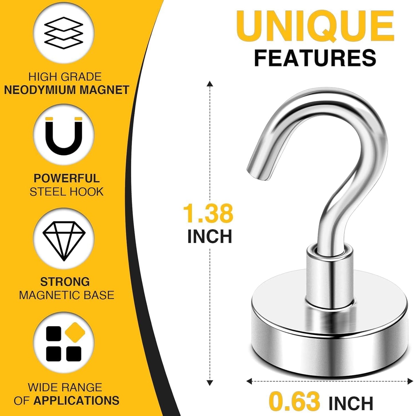 DIYMAG Magnetic Hooks 20pcs 30lbs+ Cruise Essentials 2026 Magnet Hook | Neodymium Heavy Duty Strong Magnets Hanging Ship Cabins Refrigerator Fridge Classroom Beach Vacation Kitchen Grills Home Tool