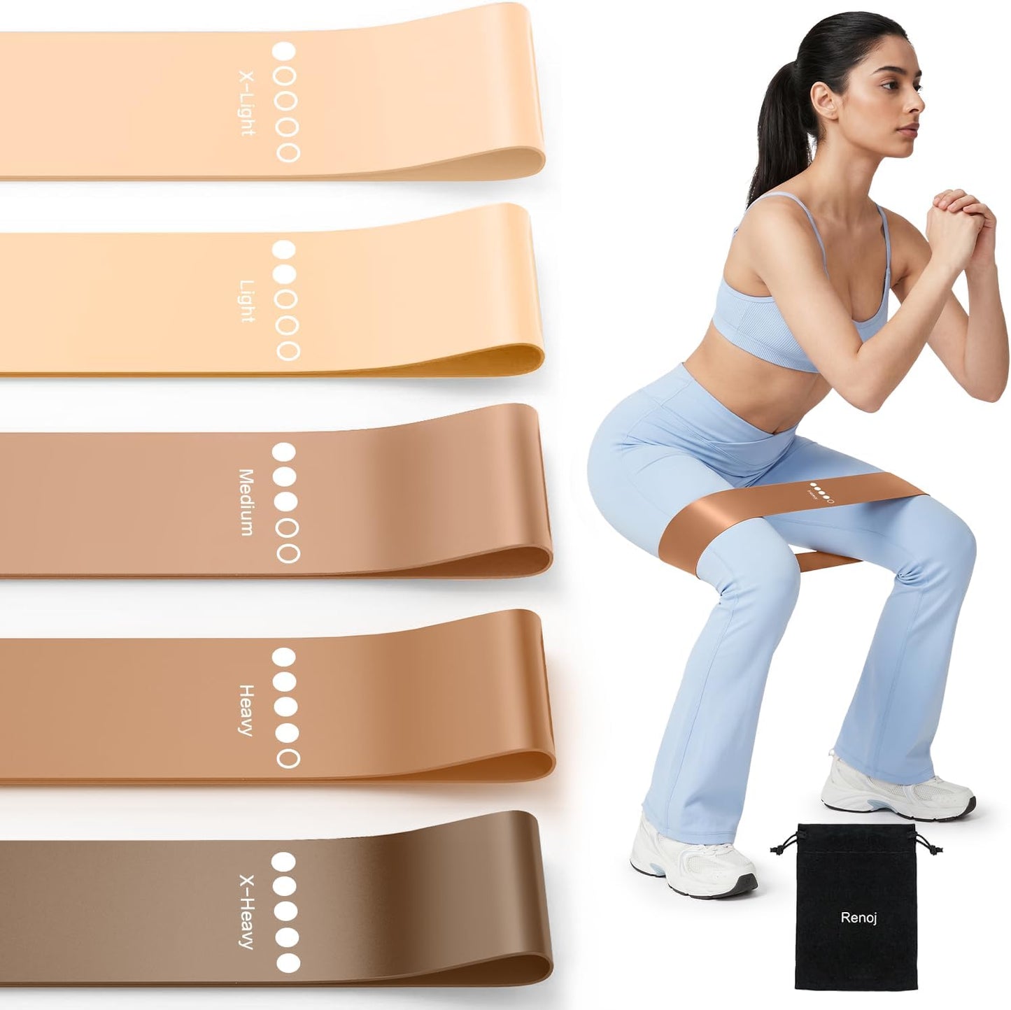5-Pack Resistance Bands for Strength Training, Stretching, Pilates & Yoga