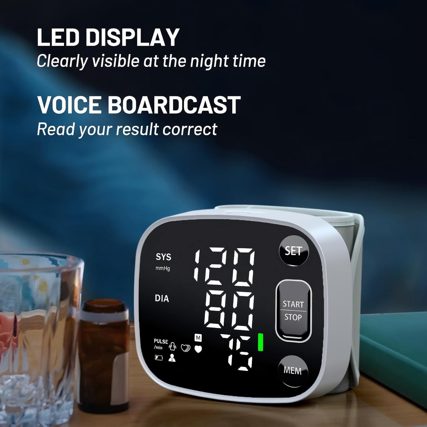 Oklar Rechargeable Wrist Digital Blood Pressure Monitor with LED Display