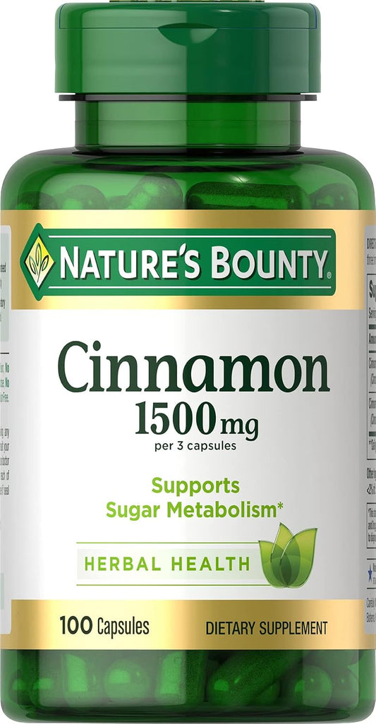 Nature's Bounty Cinnamon Capsules, Herbal Supplement, 1500mg, 100 Capsules