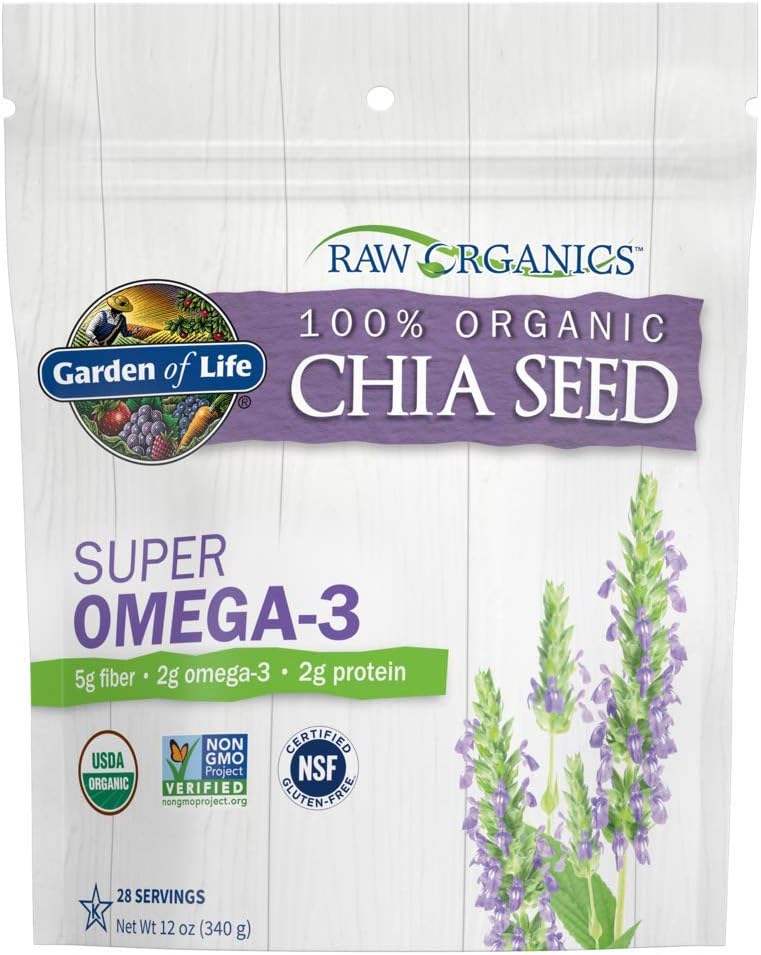 Garden of Life Raw Organics 100% Organic Chia Seeds for Smoothies and Pudding, Whole Seed Foods with Omega 3 Superfood, 28 Servings