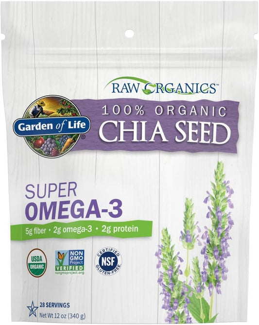 Garden of Life Raw Organics 100% Organic Chia Seeds for Smoothies and Pudding, Whole Seed Foods with Omega 3 Superfood, 28 Servings