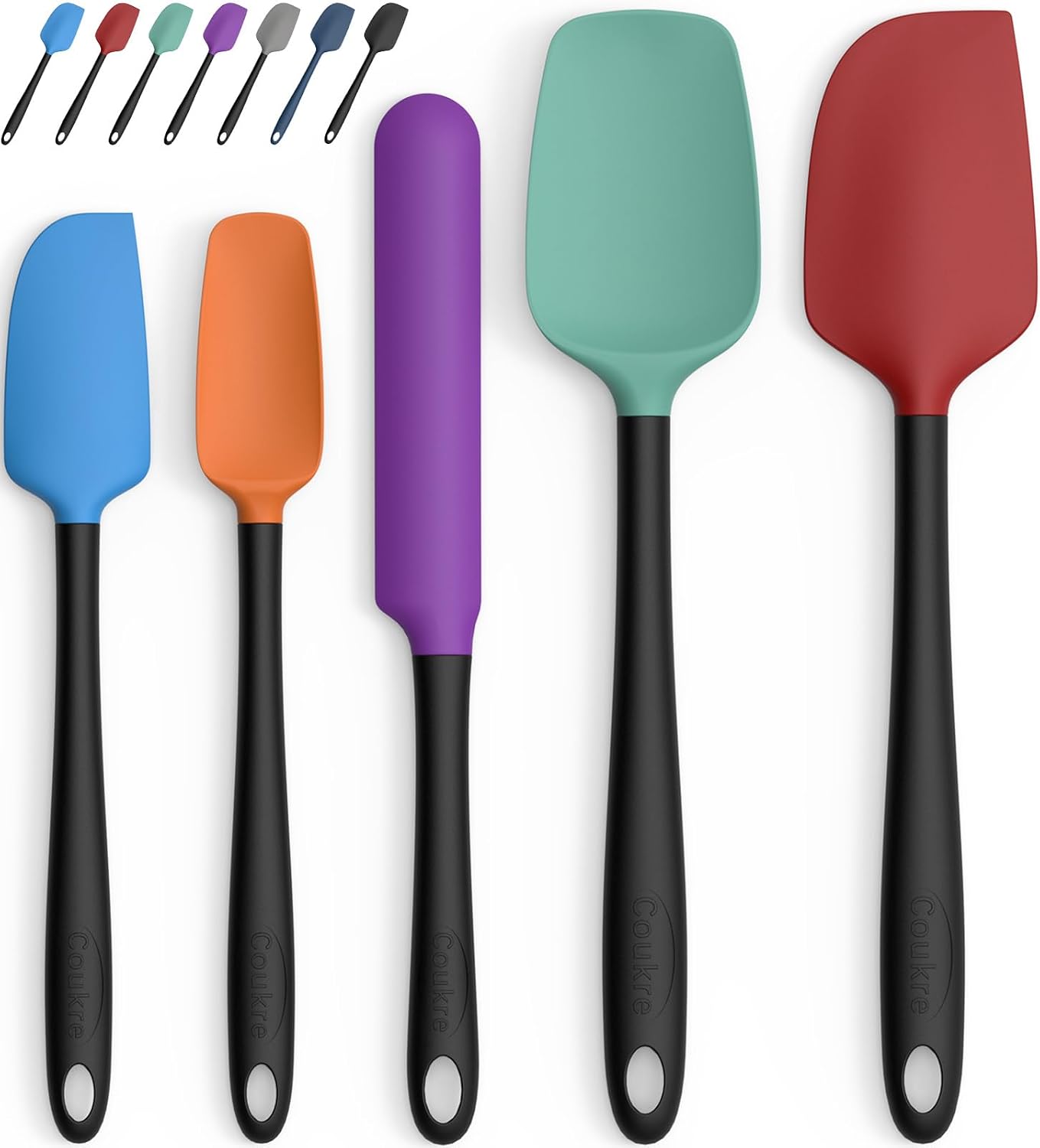 Coukre Silicone Spatula Set of 5,High Temperature Resistant, Food Grade Silicone, Dishwasher Safe, for Baking, Cooking (Aqua Green)