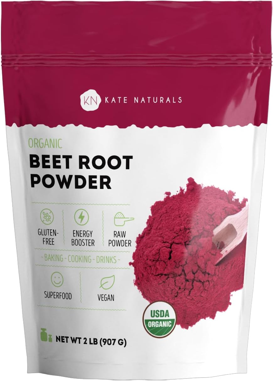 Kate Naturals Organic Beet Root Powder for Smoothies, Baking & Juice. Raw Beetroot Superfood & Natural Red Food Coloring (8oz, Non-GMO, Earthy Flavor)