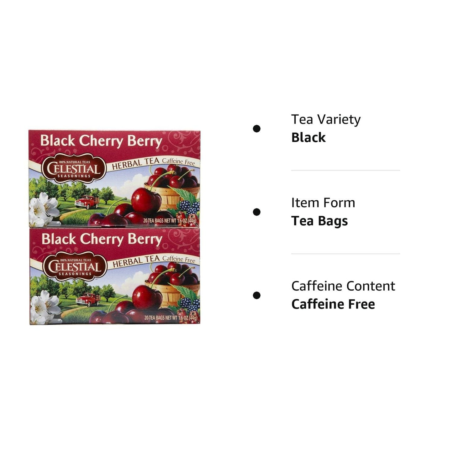 Celestial Seasonings Black Cherry Berry Tea Bags, 20 Count, Pack of 2
