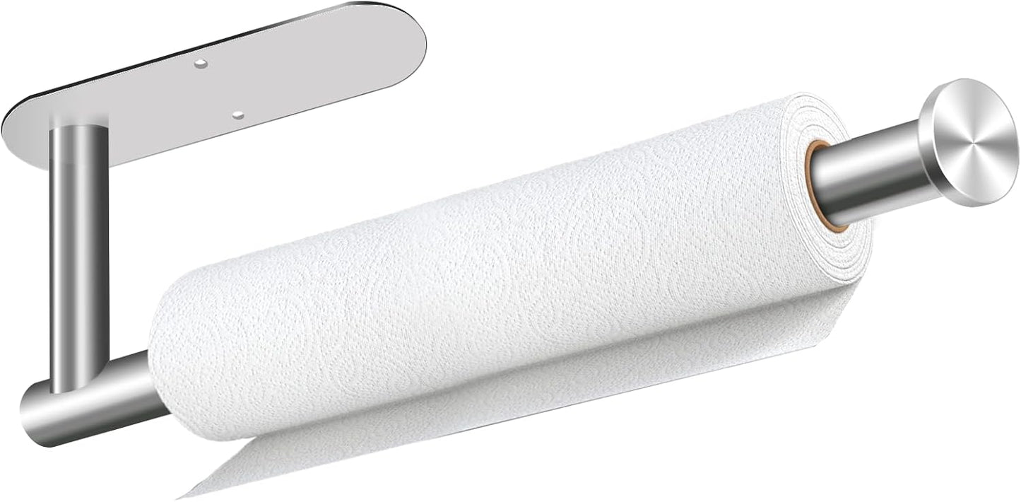 Paper Towel Holder, Self Adhesive or Drilling Paper Towel Holder Under Cabinet, Stainless Steel Black Paper Towel Holders Wall Mount for Kitchen, Bathroom, Sink, Pantry, Fridge