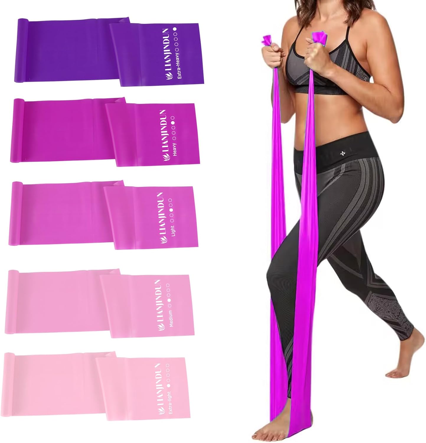 Lianjindun 5-Piece Professional Resistance Bands - Latex-Free, Pilates Workout Bands