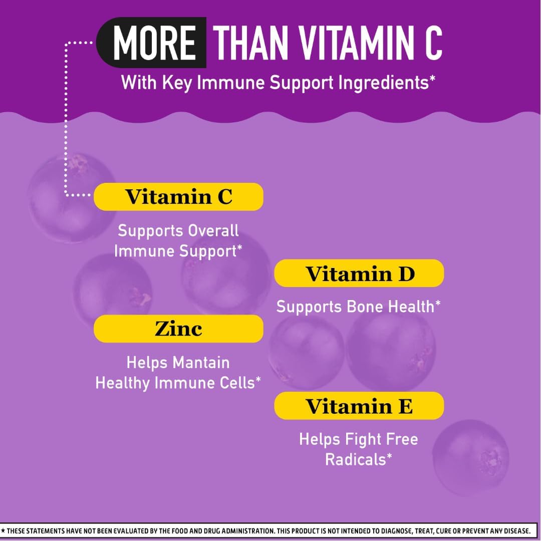 Airborne Elderberry + Zinc & Vitamin C Gummies For Adults, Immune Support Vitamin D & Zinc Gummies With Powerful Antioxidant Vitamins C D & E - 50 Gummies, Elderberry Flavor