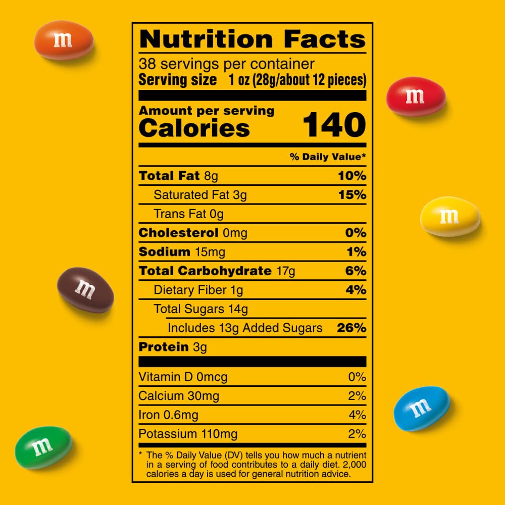 M&M'S Peanut Milk Chocolate Candy Resealable Bulk Pack, Party Size, 38 oz Bag, For Sharing, Baking and Snacking