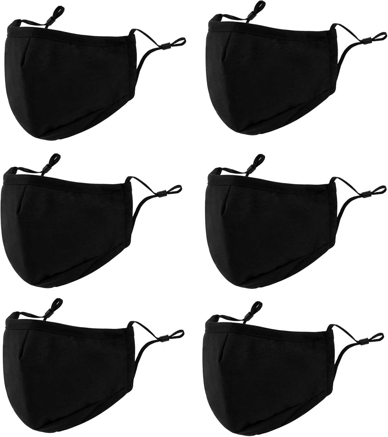 3-Ply Cloth Face Mask 6 Pack, Washable, Reusable, Breathable Face Covering with Adjustable Ear Loops for Women and Men