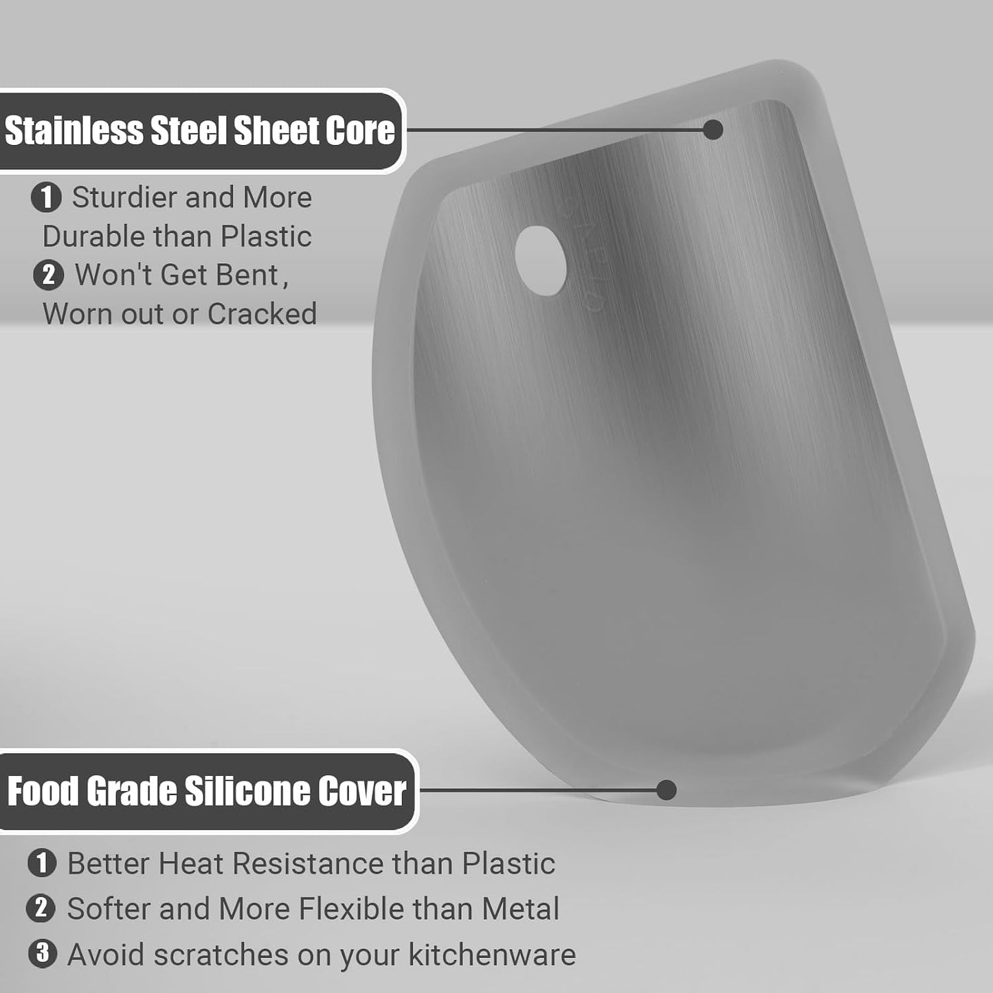 Sapid Flexible Curved Edge Silicone Bowl Scraper Dough Scraper Baking Bread | Food Grade Bench Scraper for Baking Sourdough Bread, Cake, Multipurpose Kitchen Dish Scrapers, Easy Clean (5.98"x4.3", Gray)