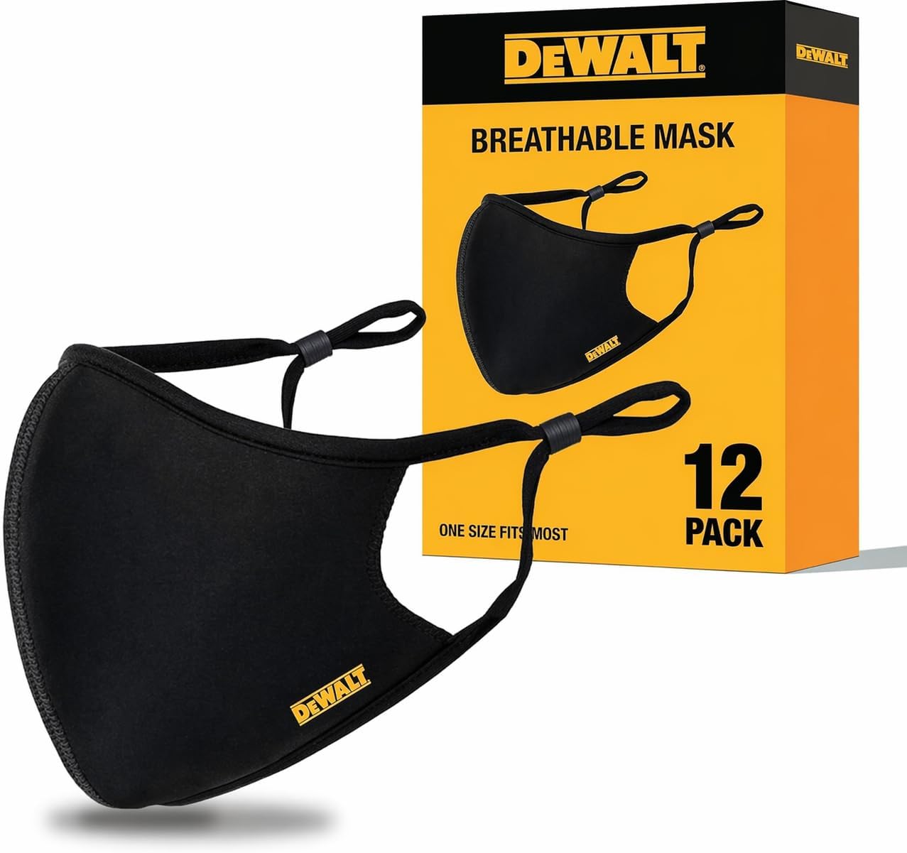 DEWALT Black Face Masks, Adjustable Fit, Breathable Reusable Cooling