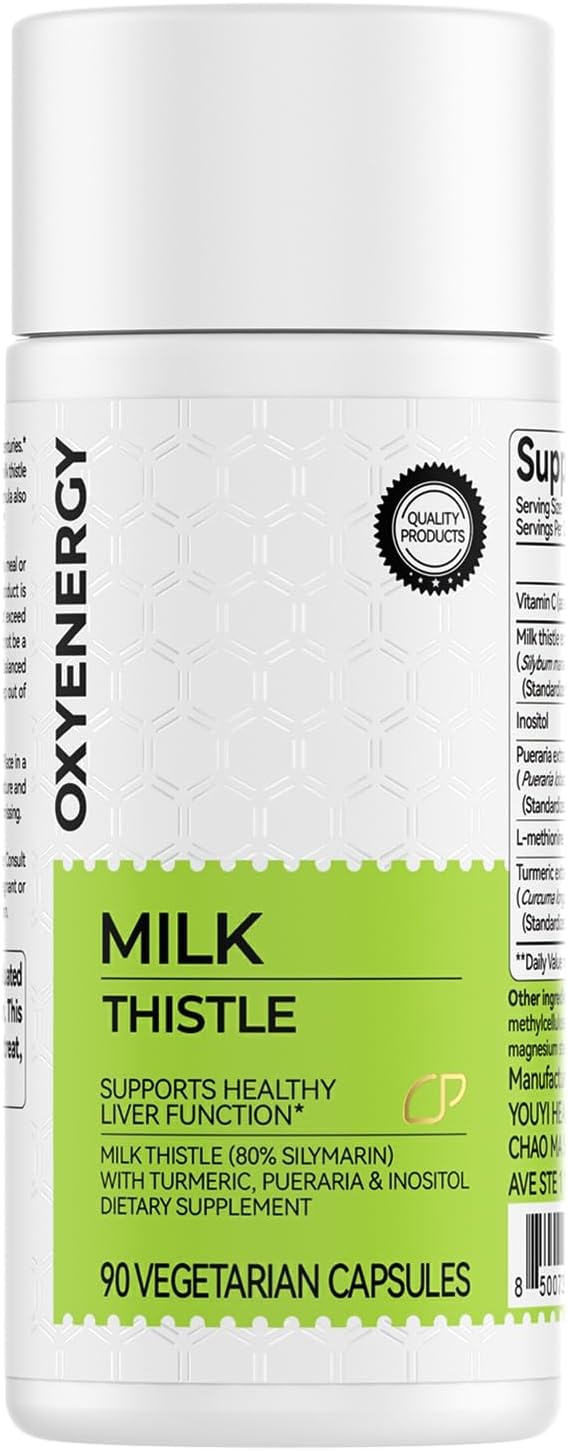 OxyEnergy Silymarin Milk Thistle 300mg Extract with Vitamin C, Inositol & Pueraria, Liver Detox & Repair Support, Antioxidant Support, 90 Vegetarian Capsules