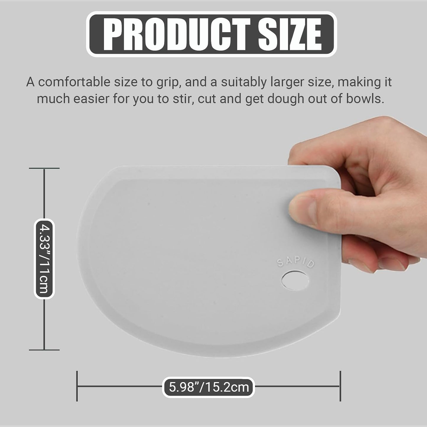 Sapid Flexible Curved Edge Silicone Bowl Scraper Dough Scraper Baking Bread | Food Grade Bench Scraper for Baking Sourdough Bread, Cake, Multipurpose Kitchen Dish Scrapers, Easy Clean (5.98"x4.3", Gray)