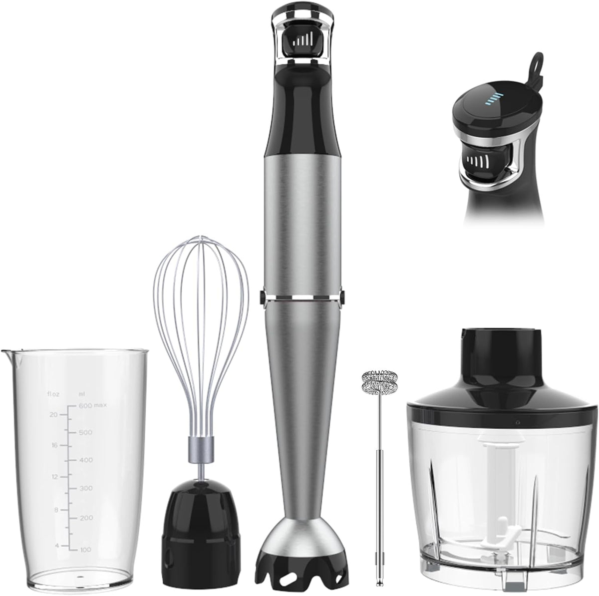 Turelar Immersion Blender Handheld Corded, 1100W 5 in 1 Hand Blender Set | Trigger Variable Speed, Emulsion Stick Mixer with Food Processor, Whisk, Frother, for Soup, Puree, Baby Food, Anti-scratch