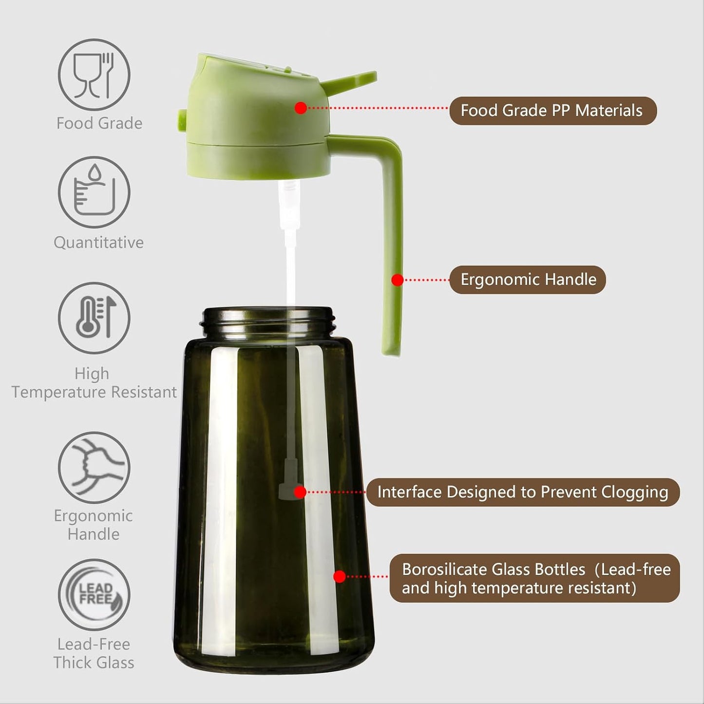 SWEET VIEW Olive Oil Dispenser and Oil Sprayer | 16oz/470ml Glass Light-Proof Oil Pourer for Kitchen Air Fryer, Cooking, Salad, and BBQ, with Stickers