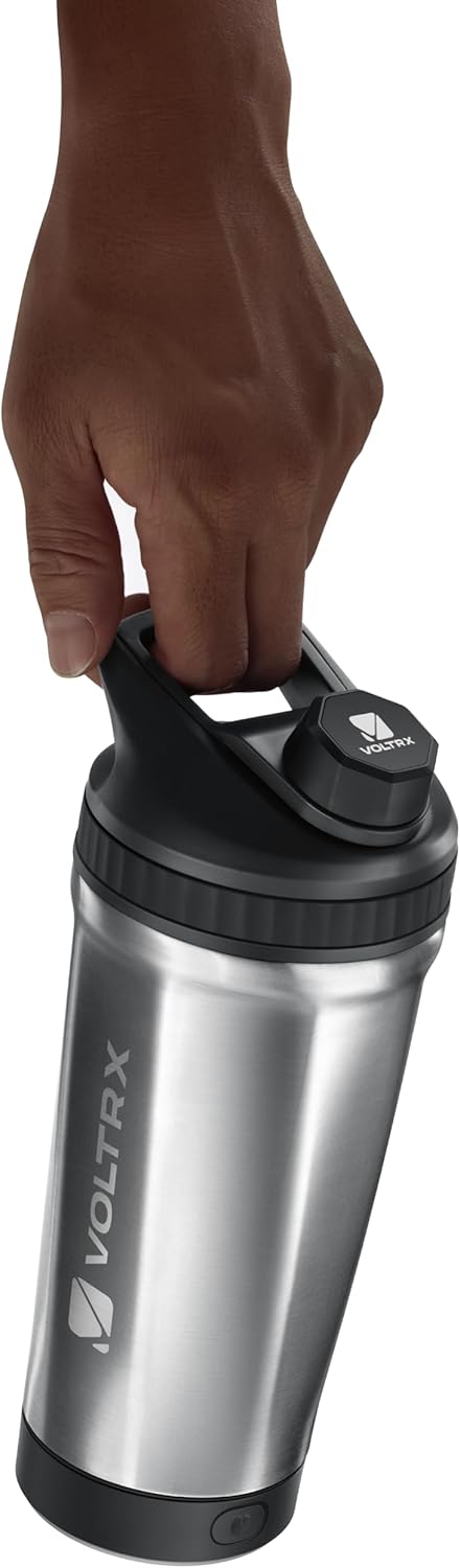 VOLTRX ChillMix Shaker Bottle Insulated Stainless Steel - USB C Rechargeable Electric Protein Shake Mixer, Shaker Cups for Protein Shakes and Meal Replacement, Obsidian Black, 16 oz
