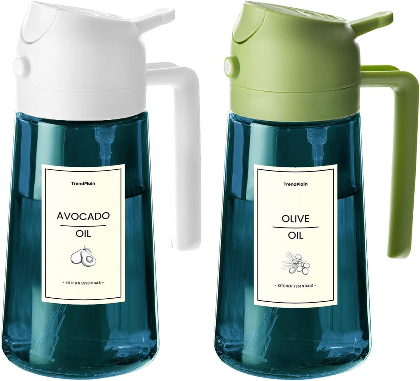 TrendPlain 16oz/470ml Blue Glass Olive Oil Sprayer for Cooking - 2 in 1 Olive Oil Dispenser for Kitchen Gadgets, Air Fryer, Salad, and BBQ - Black