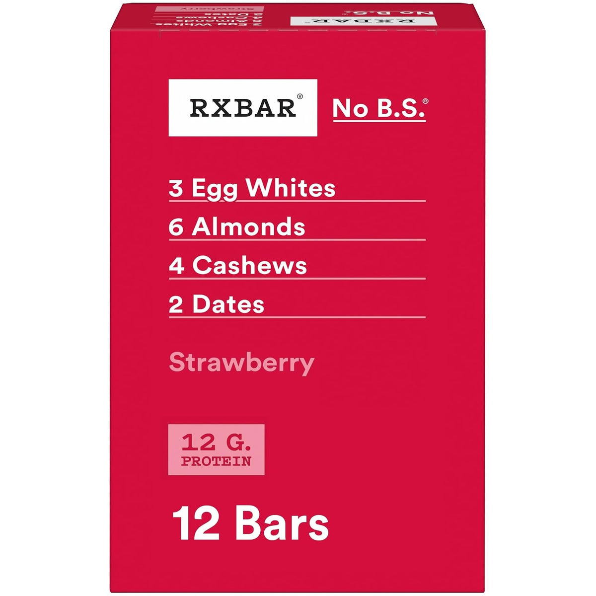 RXBAR Protein Bars, 12g Protein, Gluten Free Snacks, Strawberry, 12 Count Box