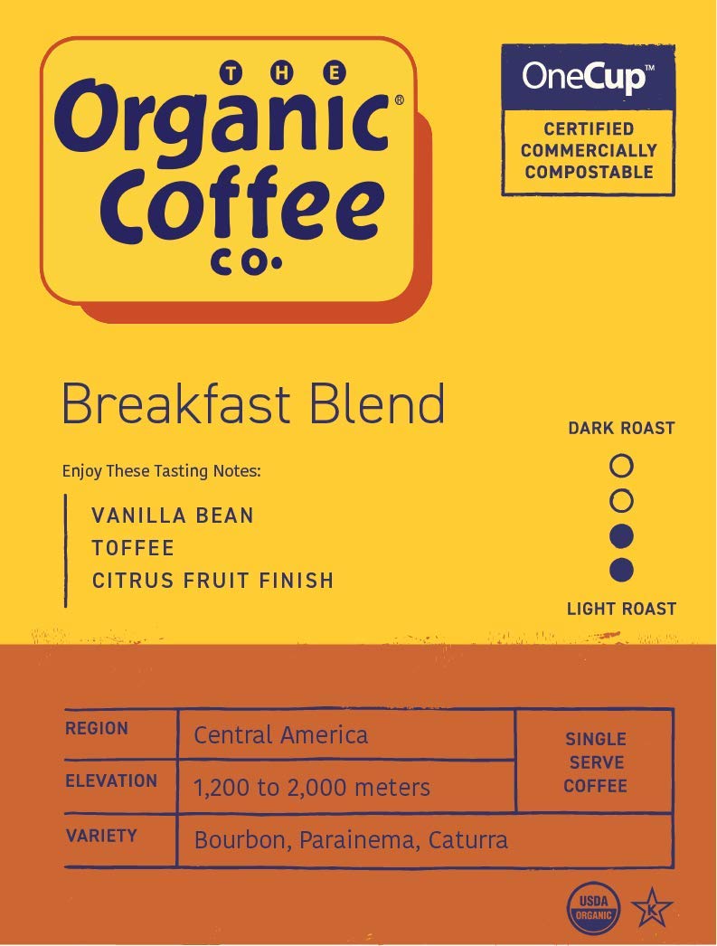 The Organic Coffee Co. Compostable Coffee Pods - Breakfast Blend, 80 Ct, K Cup Compatible