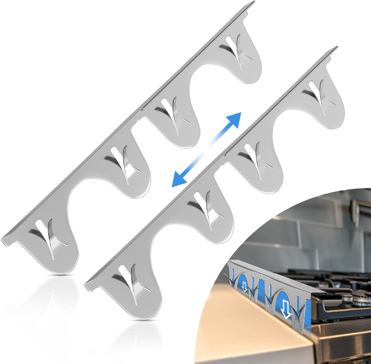Stainless Steel Stove Gap Cover (2 Pack, Black), Stove Gap Filler for Kitchen, Range Trim Kit, Heat Resistant with Easy Clean, Adjustable Length 13.8” to 27.5”
