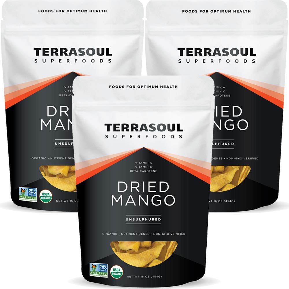 Terrasoul Superfoods Organic Dried Mango Slices, 16 Oz, No-Added Sugar, Gluten-Free, Vegan