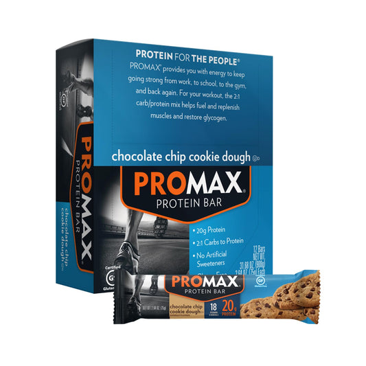 Promax Chocolate Chip Cookie Dough Protein Bar, 20g Protein, Gluten Free, 12 Count