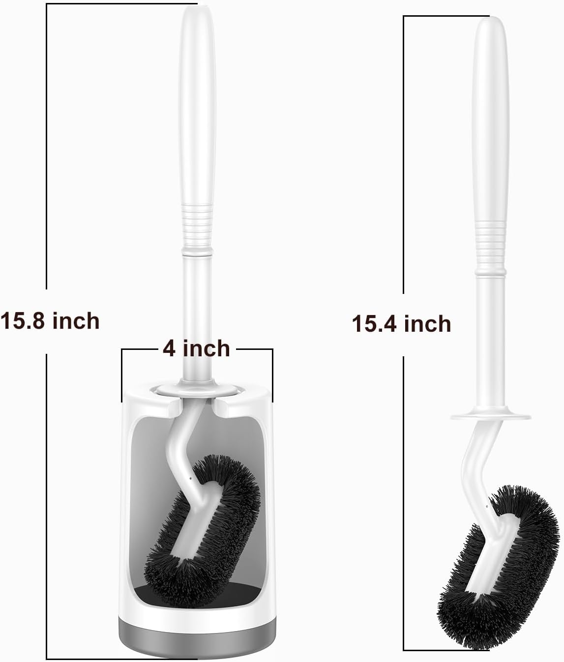 HAMITOR Toilet Bowl Brush Holder Set: Curved Design with Holder for Deep Cleaning Under Rim - Compact Hidden Scrubber for Small Space - Modern RV Bathroom Accessories - White