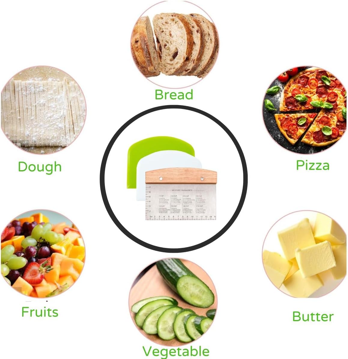 BOORIKA Dough Scraper & Bench Scraper Kitchen – Stainless Steel Sourdough Tools – Dough Cutter for Sourdough Bread, Pizza, and Flat Top Griddles – Chef Approved (Light)
