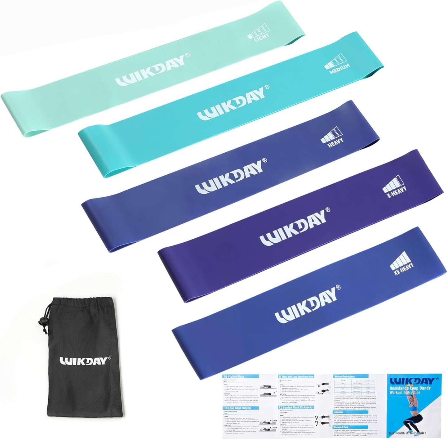 WIKDAY Resistance Bands Set of 5 for Men Women Exercise Loop Bands