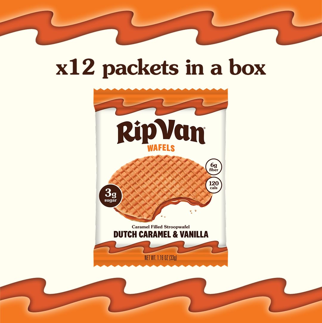 Rip Van Wafels Dutch Caramel & Vanilla Stroopwafels, 12 Count, Snack
