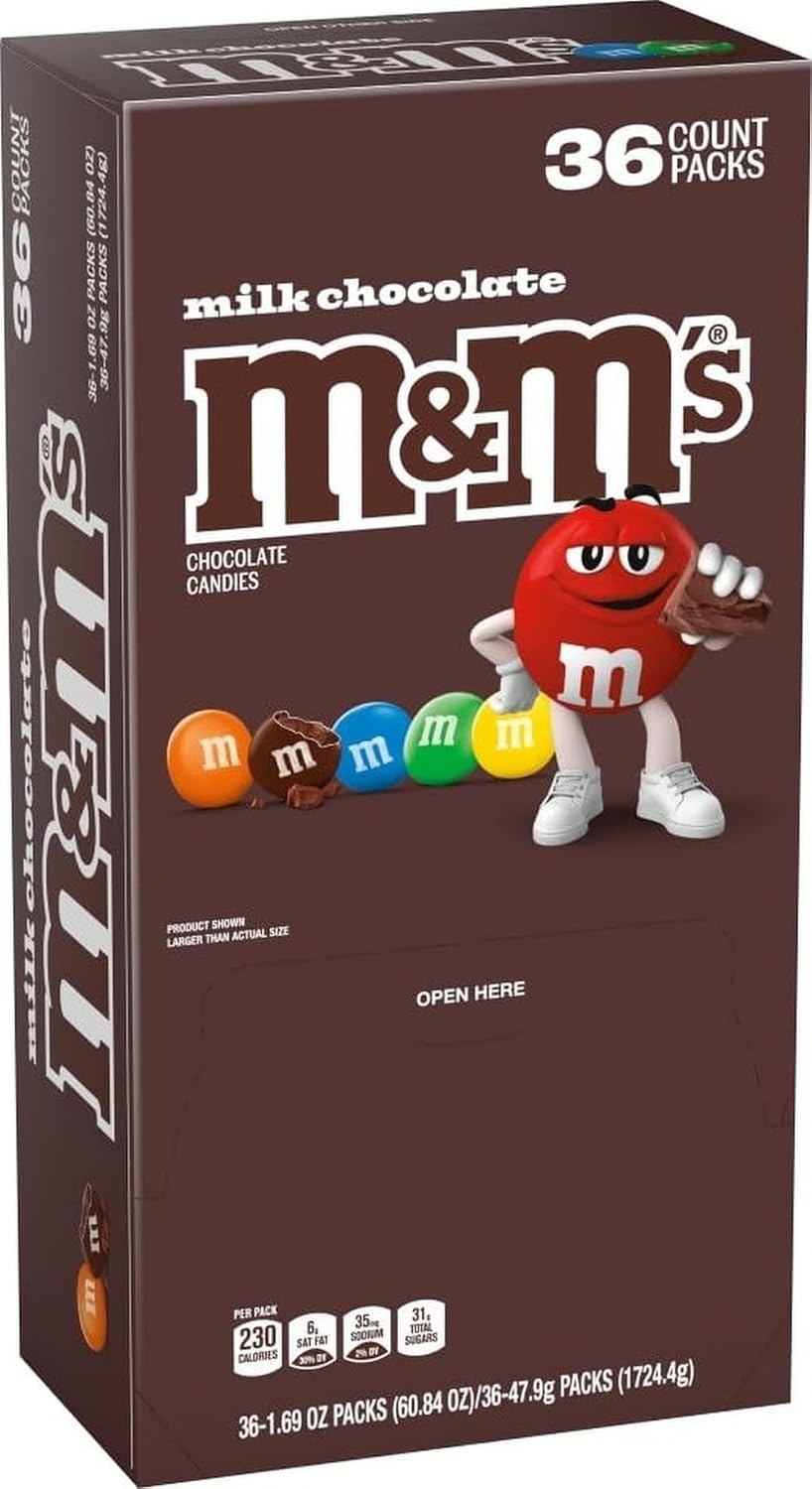 M&M'S Milk Chocolate Candy, Full Size, 1.69 oz Bag (Pack of 36)