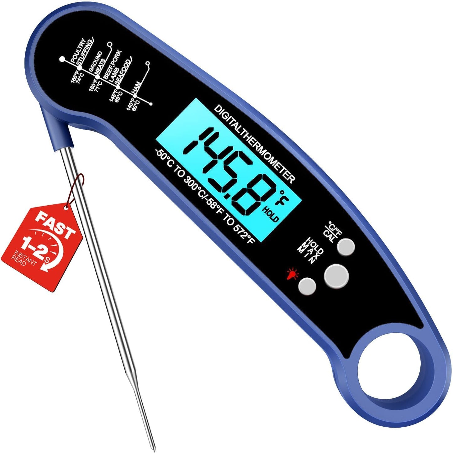 Meat Thermometer Digital, 1-2 Sec Instant Read, Food, Cooking, Grill | Bright Backlit Display, Waterproof for Air Fryer, Smoker, Candy, Kitchen Gadgets, BBQ Essentials, Gift for Men Husband, Red