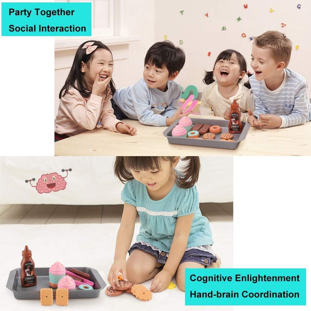 Elitoky Cookie Play Food Set, Play Food for Kids Kitchen - Play Kitchen Accessories - Play Baking Cookies and Cupcakes Plastic Toy Food for Pretend Play, Kids Toddler Childrens Birthday Gifts