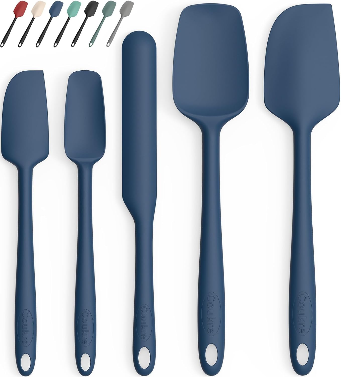 Coukre Silicone Spatula Set of 5,High Temperature Resistant, Food Grade Silicone, Dishwasher Safe, for Baking, Cooking (Pure Colorful A)