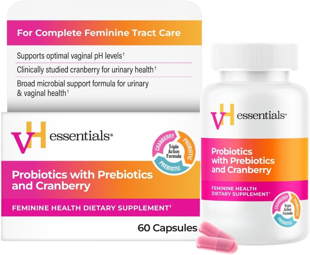 vH Essentials Probiotics for Women with Prebiotics, Cranberry & Vitamin C - 120 Capsules (60 Day Supply) -Probiotics Support Gut Balance, Health & Urinary Tract Health for Women