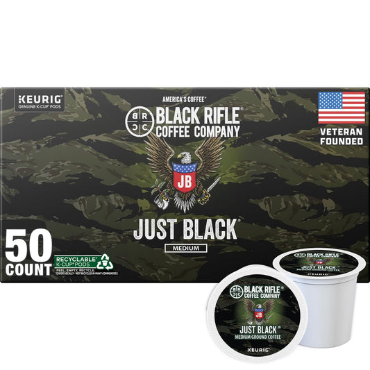 Black Rifle Coffee Company Just Black medium roast K Cups, 50 count, compatible with Keurig machines