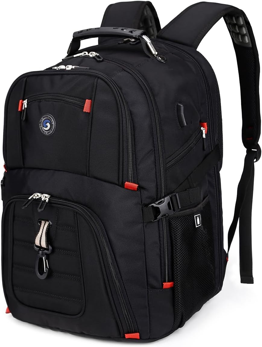 SHRRADOO Extra Large 50L Travel Laptop Backpack with USB Charging Port, College High School Backpack Airline Approved Business Work Bag Fits 17 Inch Computer for Men Women