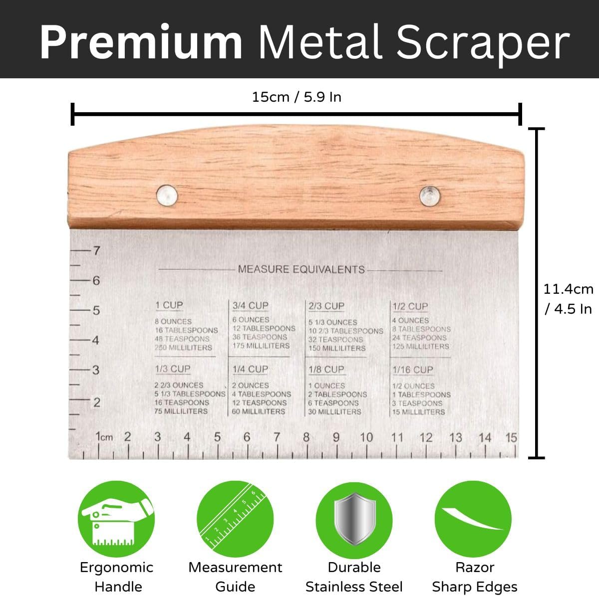 BOORIKA Dough Scraper & Bench Scraper Kitchen – Stainless Steel Sourdough Tools – Dough Cutter for Sourdough Bread, Pizza, and Flat Top Griddles – Chef Approved (Light)