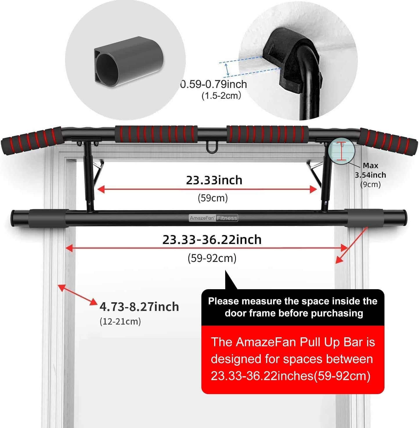 AmazeFan Pull Up Bar Doorway with Ergonomic Grip Home Gym Chin-Up Frame
