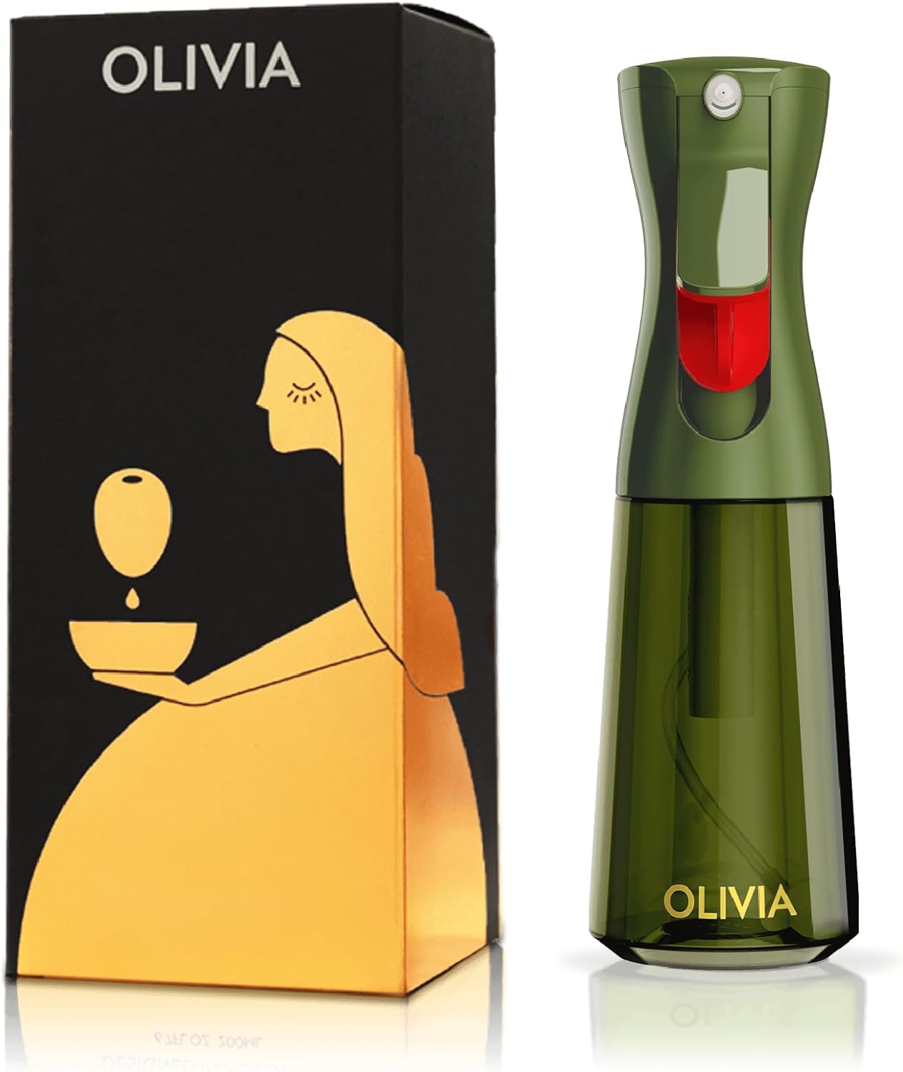 FLAIROSOL OLIVIA SIGNATURE Oil Sprayer for Cooking, 200ml Glass, Green/Gold | Portion control mist for air fryer, salad, BBQ, refillable & reusable, fine mist olive oil kitchen sprayer, anti-drip