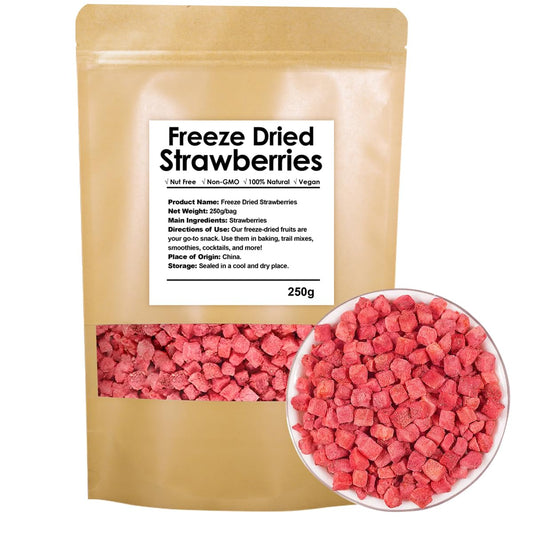 Freeze Dried Strawberries Pieces 8.8 Oz/250g, 100% Natural, No Additives, No Sugar