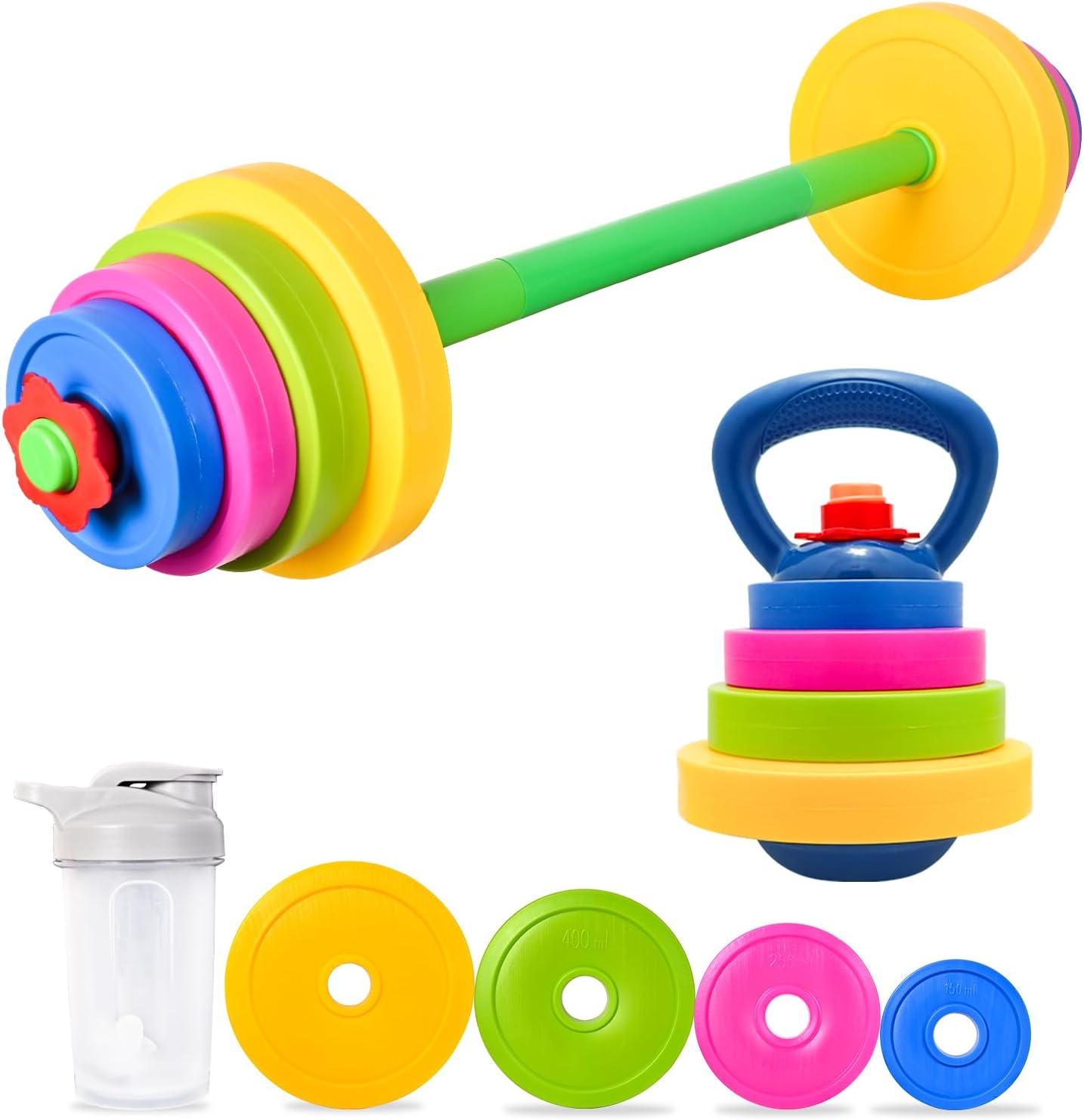 3-in-1 Kids Fitness Set with Adjustable Barbell and Kettlebell