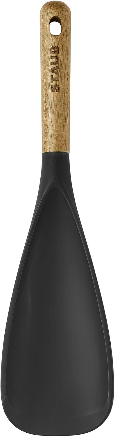 Staub Silicone with Wood Handle Cooking Utensil, Multi-function Spatula Spoon | BPA Free Silicone Cooking Spoon, Heat-resistant Silicone Head, Durable Acacia Wood Handle. Safe for All Cookware Surfaces.