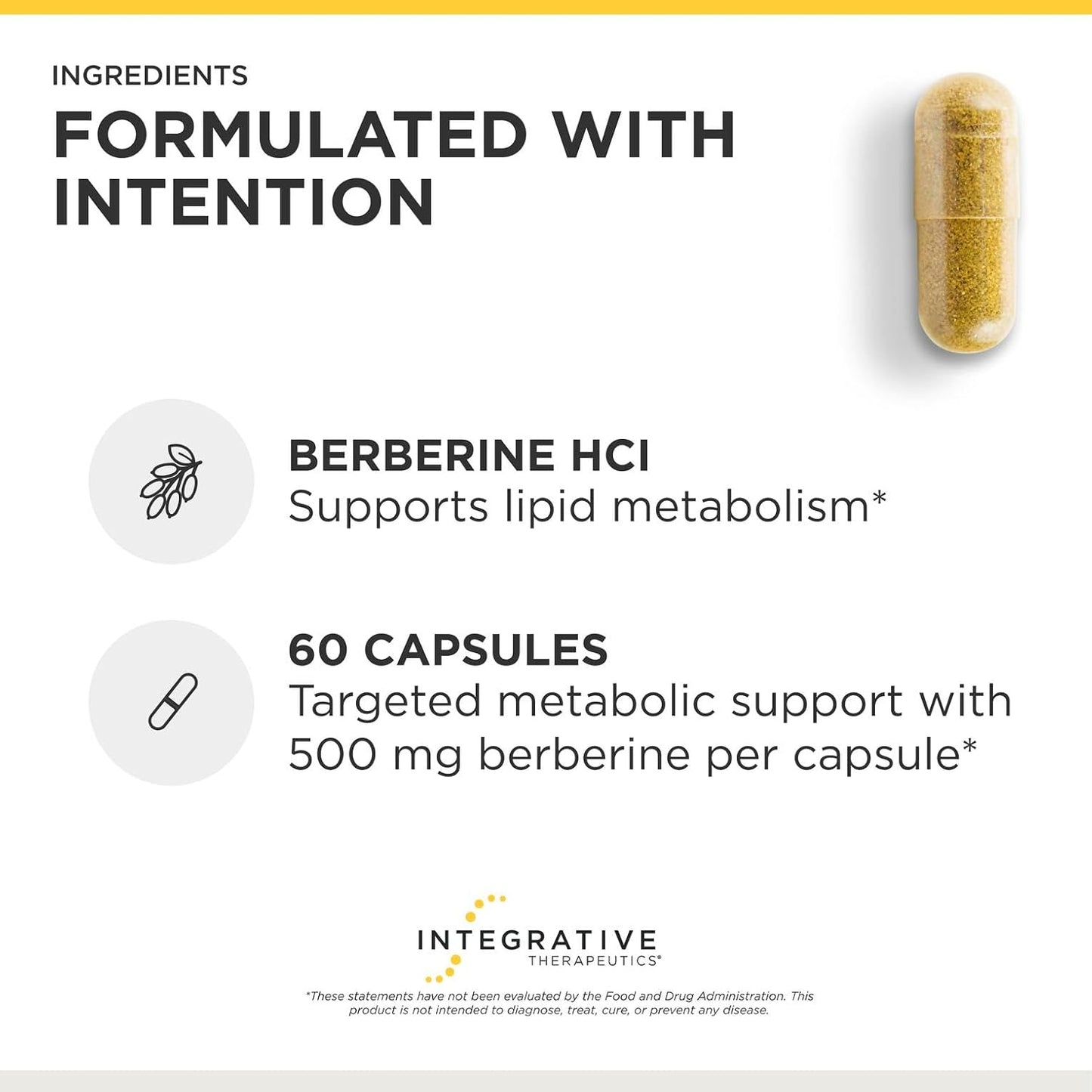 Integrative Therapeutics Berberine - Supports Metabolic Health & Cellular Energy Metabolism - Practitioner-Trusted Quality - Dairy-Free & Gluten-Free - 60 Capsules (60 Servings)