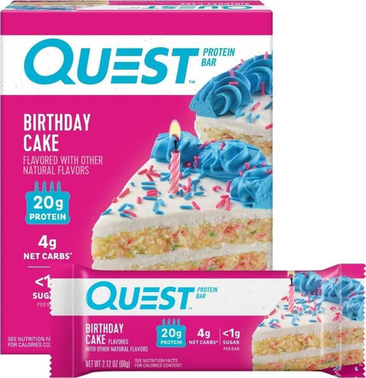 Quest Nutrition Birthday Cake Protein Bars, 20g Protein, 4g net Carbs, Gluten Free, Keto Friendly, 4 Count