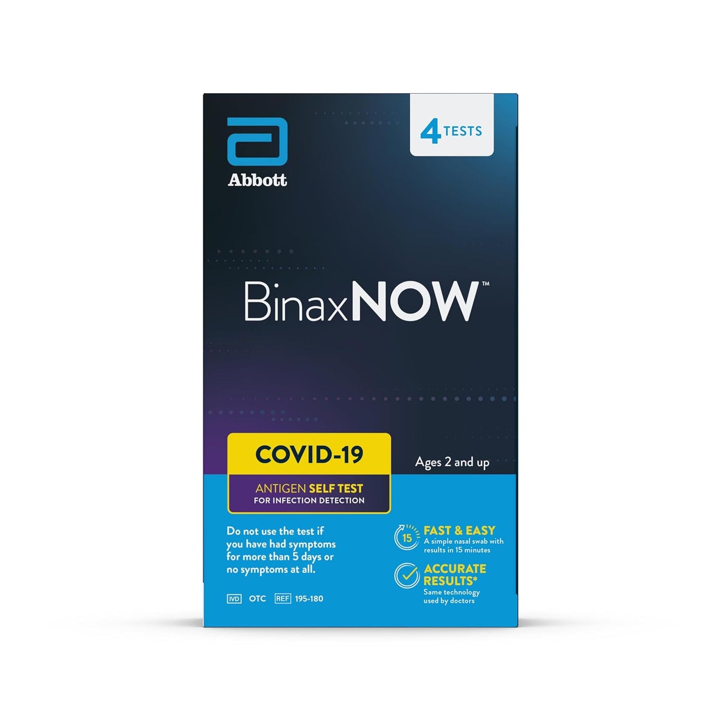 BinaxNOW COVID-19 Antigen Self Test Kit, 1 Pack, 4 Tests, 15-Minute Results