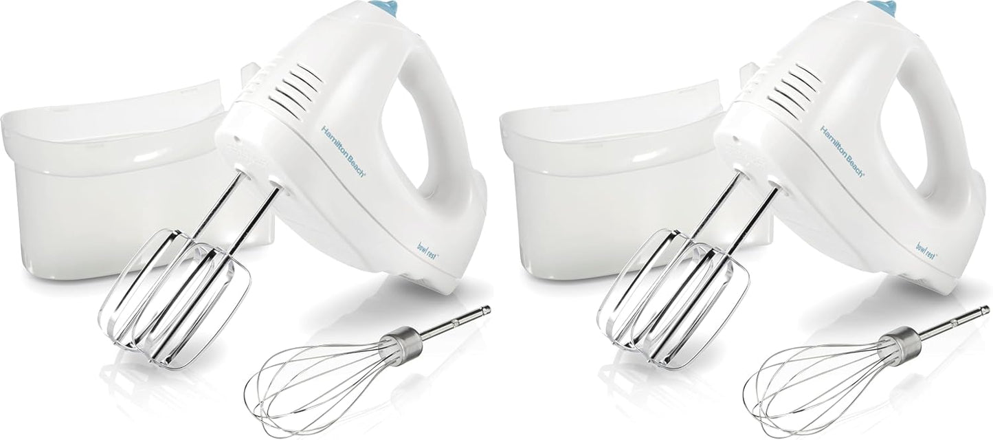 Hamilton Beach 6-Speed Electric Hand Mixer With QuickBurst and Bowl Rest | Powerful 250 Watt Motor | Traditional Beaters | Snap-On Storage Case | White | 62682G